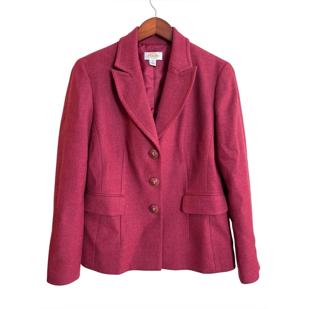 Vintage Talbots 100% Wool Blazer Jacket Cranberry Rose Red Fall Dark Academia - Picture 2 of 15